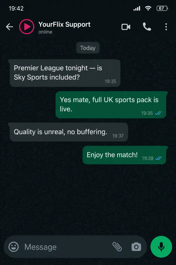 Example WhatsApp support conversation — Content question